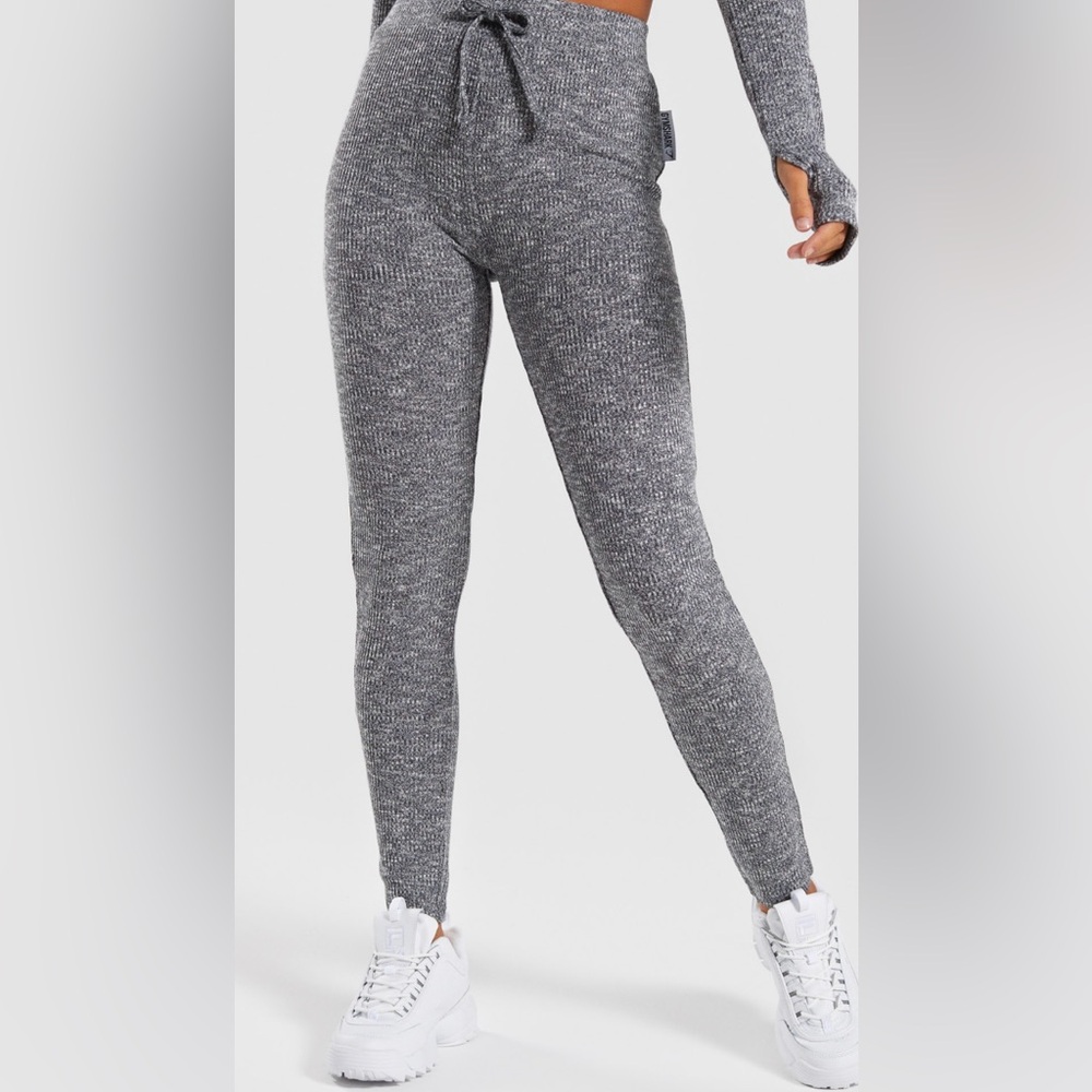 Gymshark Med Gray Slounge Leggings with Textured Henley Knit and Wide Waistband
